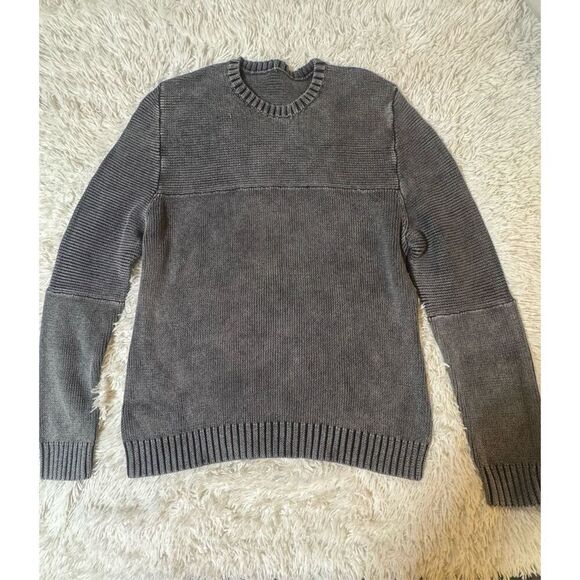 Men crew neck ribbed long sleeve gray pullover sweatshirt M - Picture 1 of 5